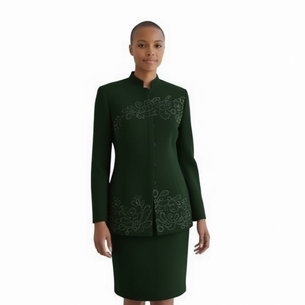 John Meyer Women's Olive‎ Green Two Piece Set Skirt Suit Size 8